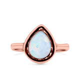 Petite Dainty Pear Lab Opal Ring Solid Oxidized 925 Sterling Silver