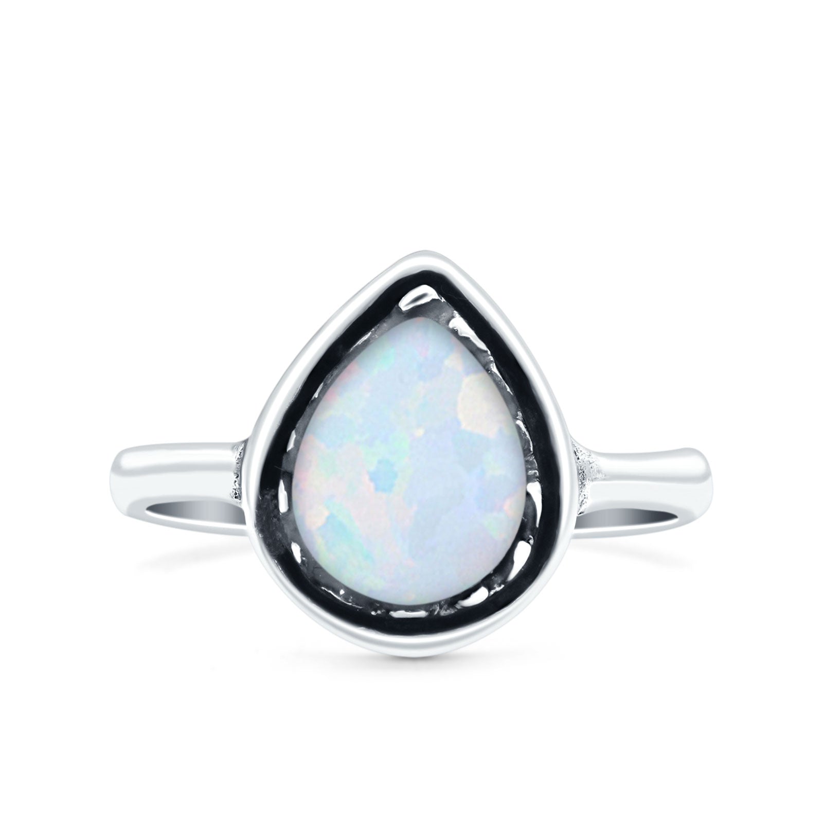 Petite Dainty Pear Lab Opal Ring Solid Oxidized 925 Sterling Silver