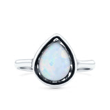 Petite Dainty Pear Lab Opal Ring Solid Oxidized 925 Sterling Silver
