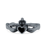 Petite Dainty Heart Lab Opal Ring Solid Oxidized 925 Sterling Silver