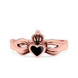 Petite Dainty Heart Lab Opal Ring Solid Oxidized 925 Sterling Silver