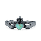 Petite Dainty Heart Lab Opal Ring Solid Oxidized 925 Sterling Silver