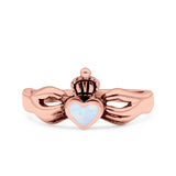 Petite Dainty Heart Lab Opal Ring Solid Oxidized 925 Sterling Silver