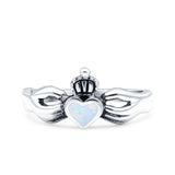 Petite Dainty Heart Lab Opal Ring Solid Oxidized 925 Sterling Silver
