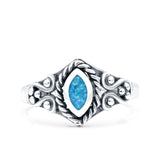 Vintage Style Marquise Lab Opal Ring Solid Oxidized 925 Sterling Silver