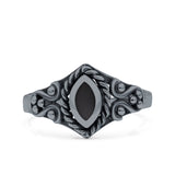 Vintage Style Marquise Lab Opal Ring Solid Oxidized 925 Sterling Silver