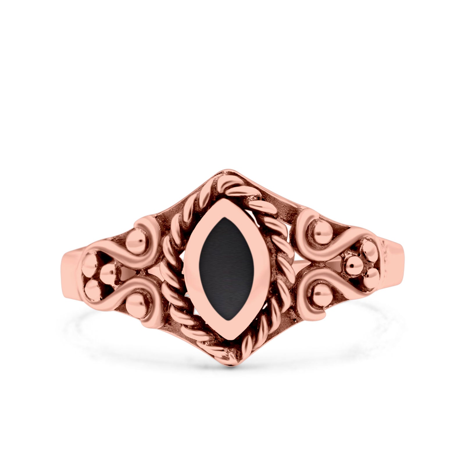 Vintage Style Marquise Lab Opal Ring Solid Oxidized 925 Sterling Silver