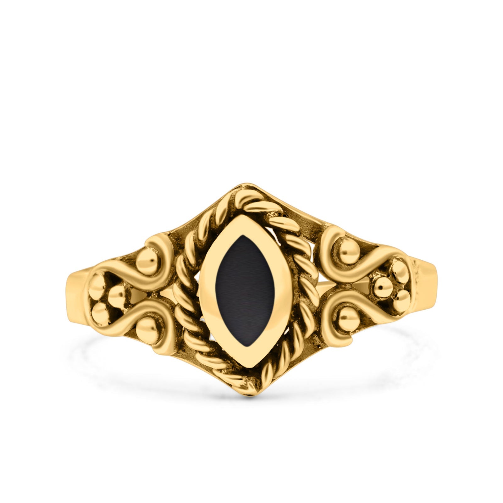 Vintage Style Marquise Lab Opal Ring Solid Oxidized 925 Sterling Silver