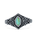 Vintage Style Marquise Lab Opal Ring Solid Oxidized 925 Sterling Silver