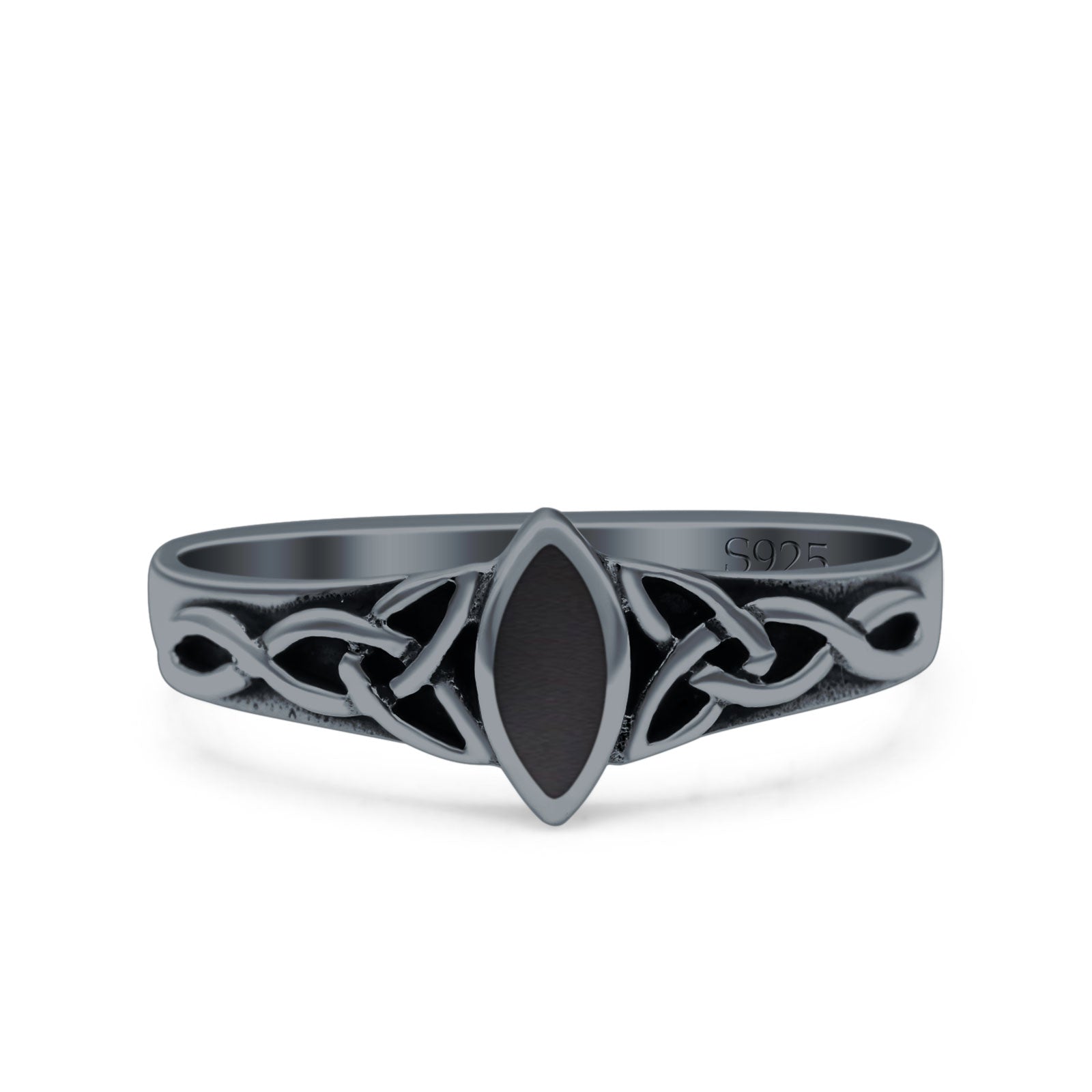Celtic Style Marquise Lab Opal Ring Solid Oxidized 925 Sterling Silver