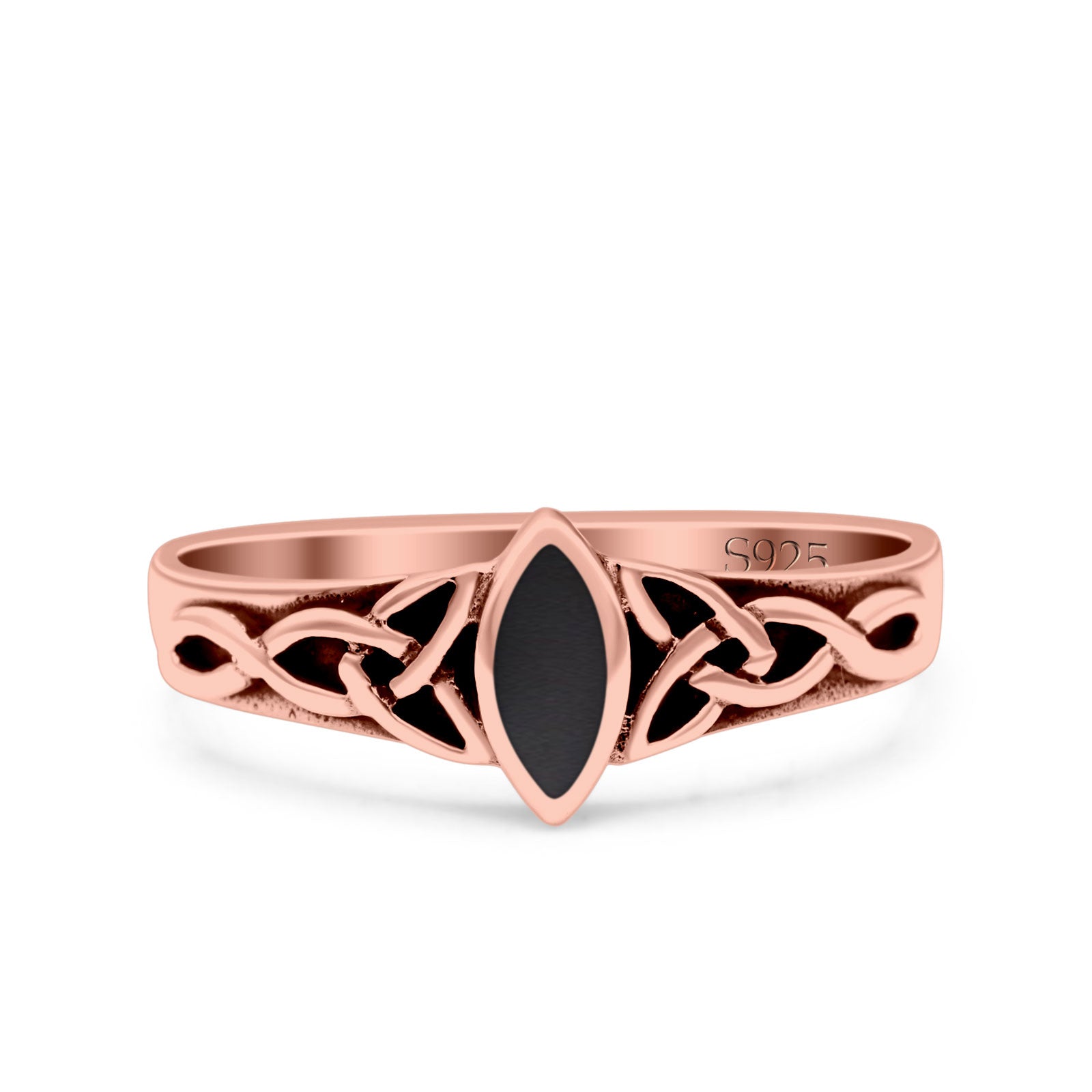 Celtic Style Marquise Lab Opal Ring Solid Oxidized 925 Sterling Silver