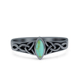 Celtic Style Marquise Lab Opal Ring Solid Oxidized 925 Sterling Silver