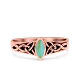 Celtic Style Marquise Lab Opal Ring Solid Oxidized 925 Sterling Silver