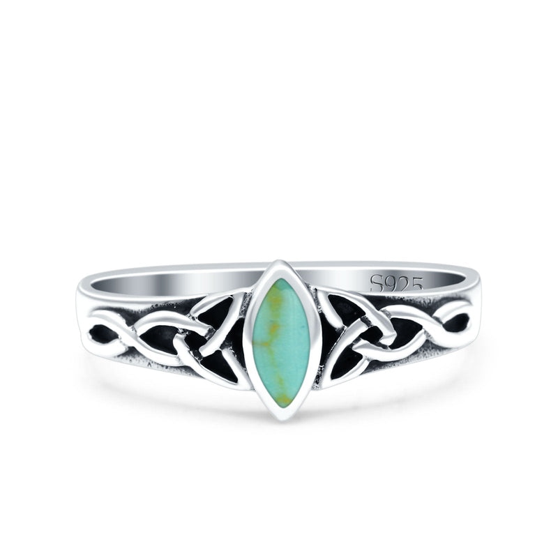 Celtic Style Marquise Lab Opal Ring Solid Oxidized 925 Sterling Silver
