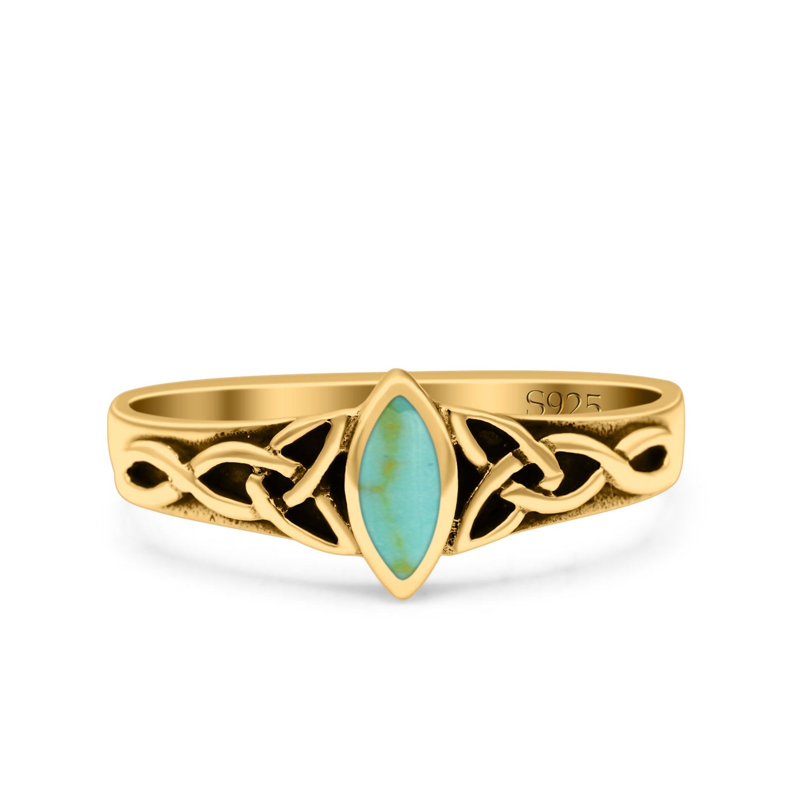 Celtic Style Marquise Lab Opal Ring Solid Oxidized 925 Sterling Silver