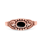 Vintage Style Oval Lab Opal Ring Solid Oxidized 925 Sterling Silver