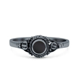 Vintage Style Round Lab Opal Ring Solid Oxidized 925 Sterling Silver