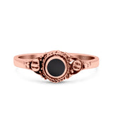 Vintage Style Round Lab Opal Ring Solid Oxidized 925 Sterling Silver