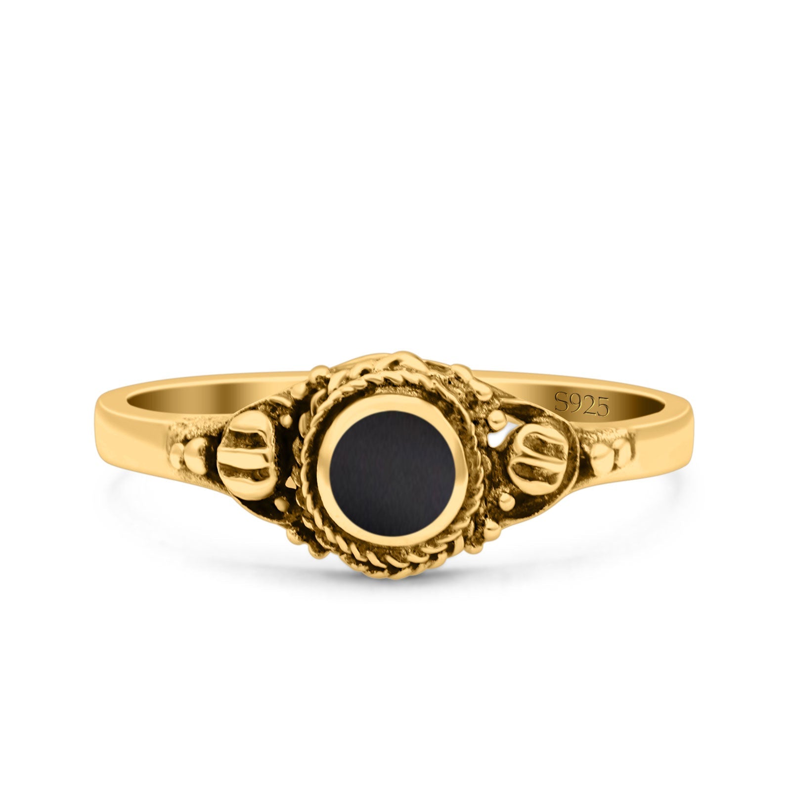 Vintage Style Round Lab Opal Ring Solid Oxidized 925 Sterling Silver