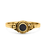 Vintage Style Round Lab Opal Ring Solid Oxidized 925 Sterling Silver