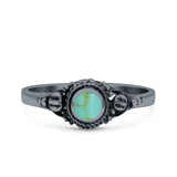 Vintage Style Round Lab Opal Ring Solid Oxidized 925 Sterling Silver