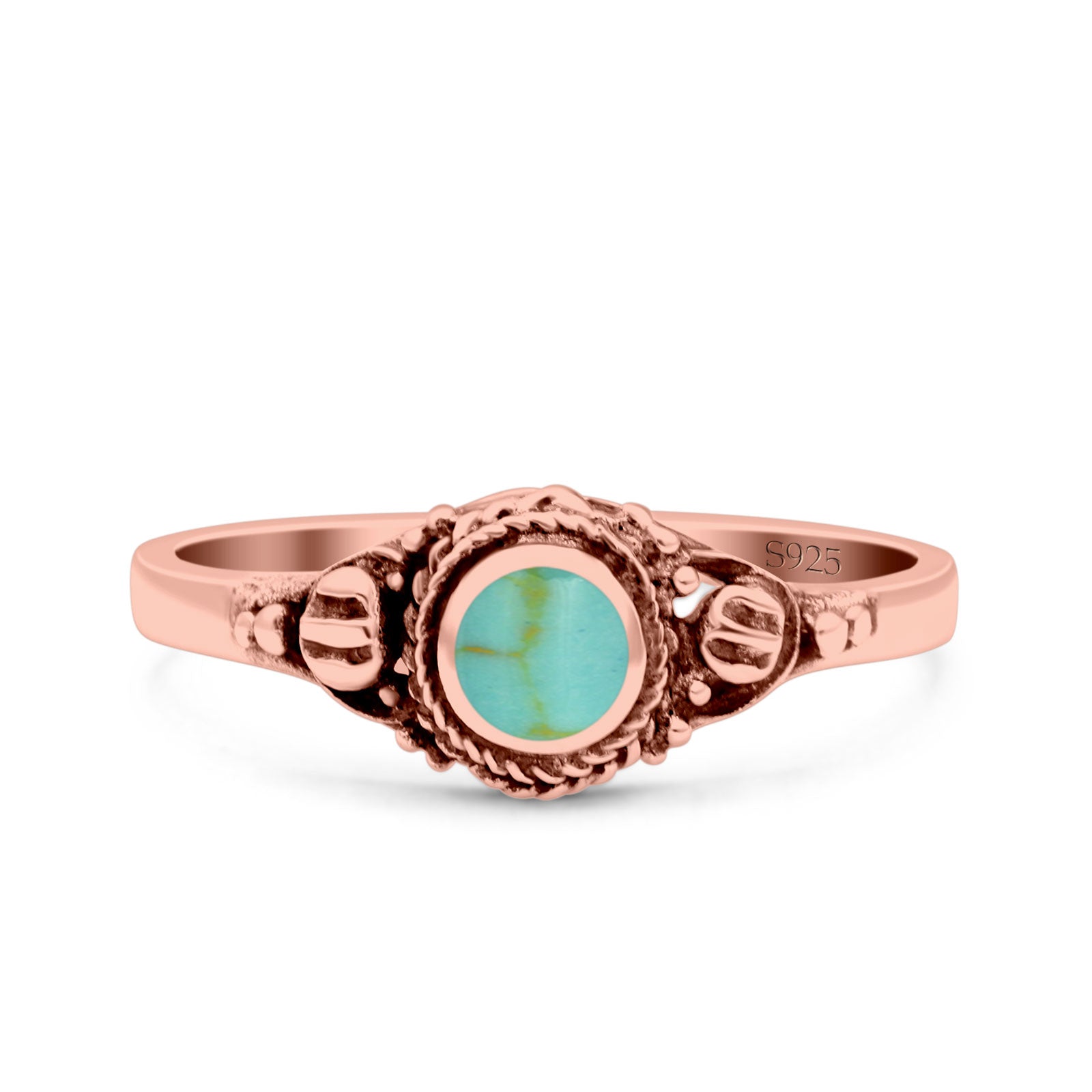 Vintage Style Round Lab Opal Ring Solid Oxidized 925 Sterling Silver