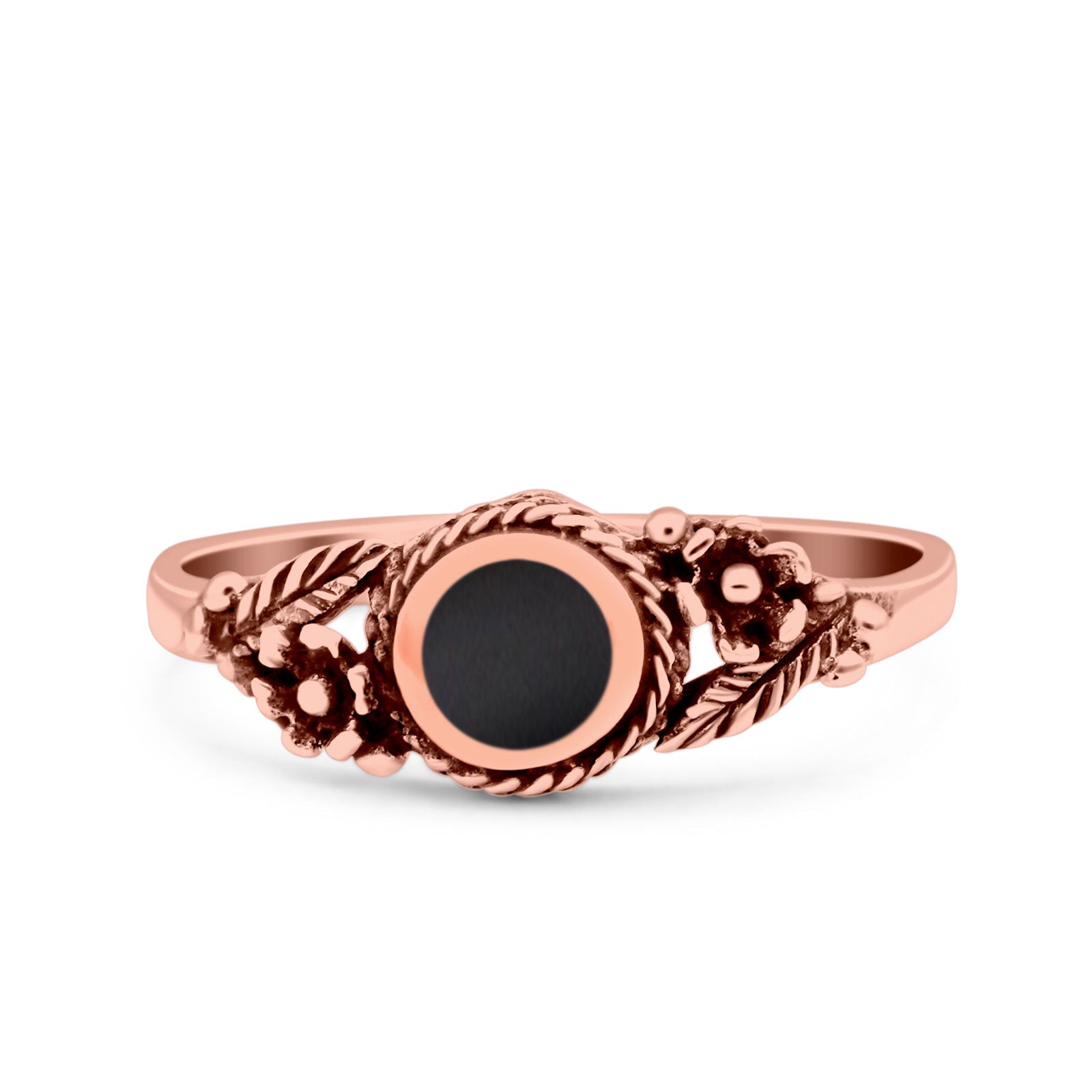 Vintage Style Round Lab Opal Ring Solid Oxidized 925 Sterling Silver