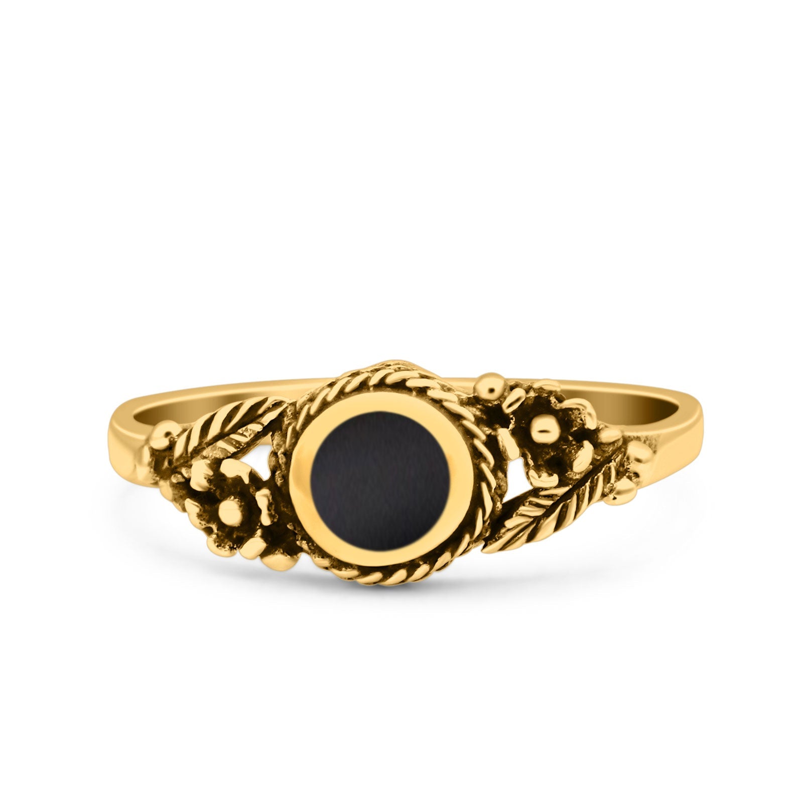 Vintage Style Round Lab Opal Ring Solid Oxidized 925 Sterling Silver