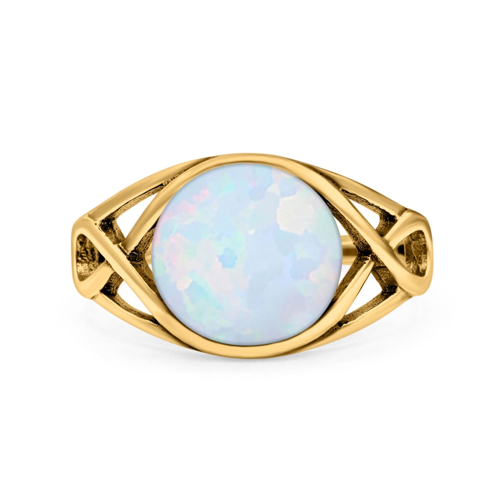 Infinity Shank Lab Opal Ring Solid Round Oxidized 925 Sterling Silver