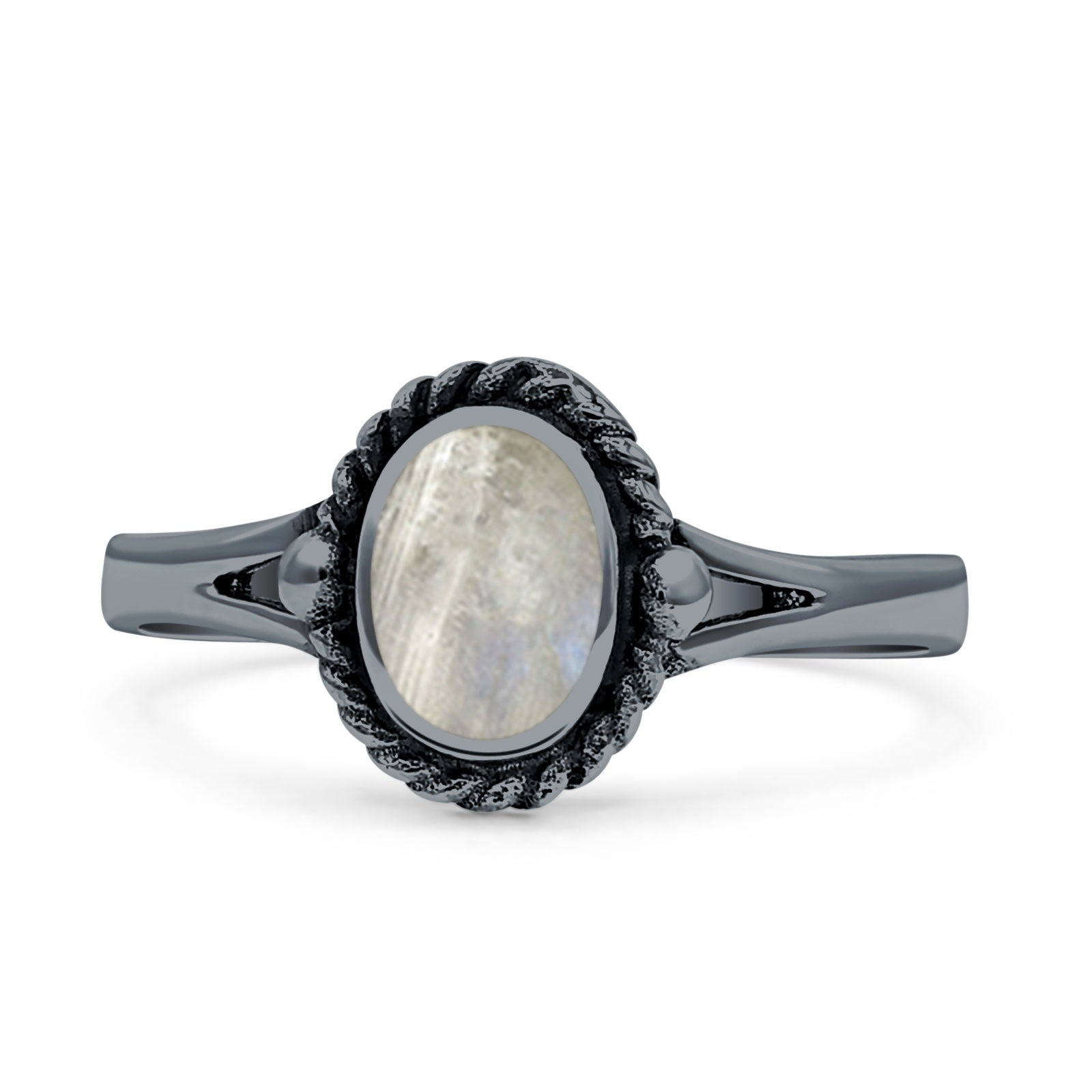 Oval Fashion Lab Created Opal Ring Oxidized 925 Sterling Silver