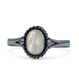 Oval Fashion Lab Created Opal Ring Oxidized 925 Sterling Silver
