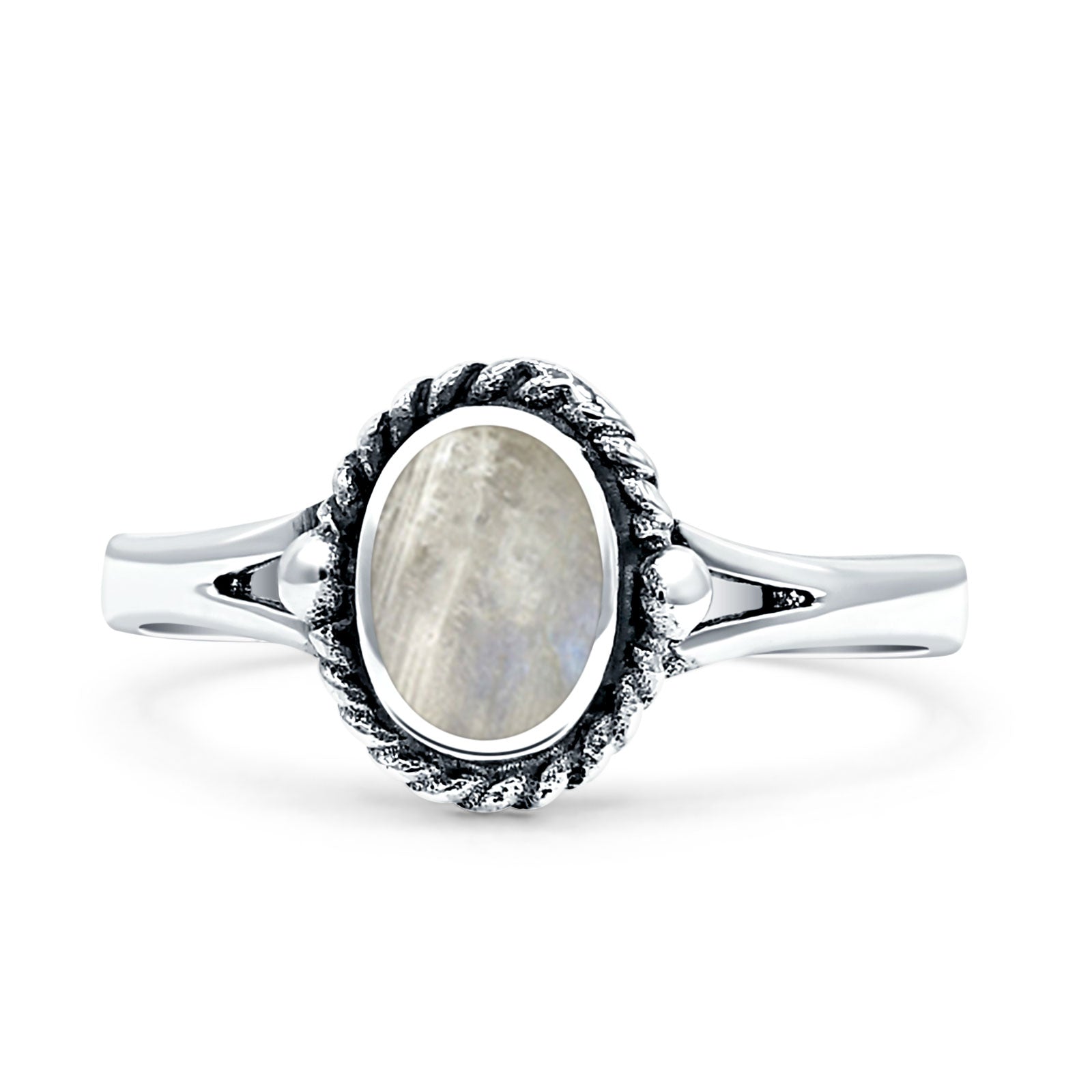 Oval Fashion Lab Created Opal Ring Oxidized 925 Sterling Silver