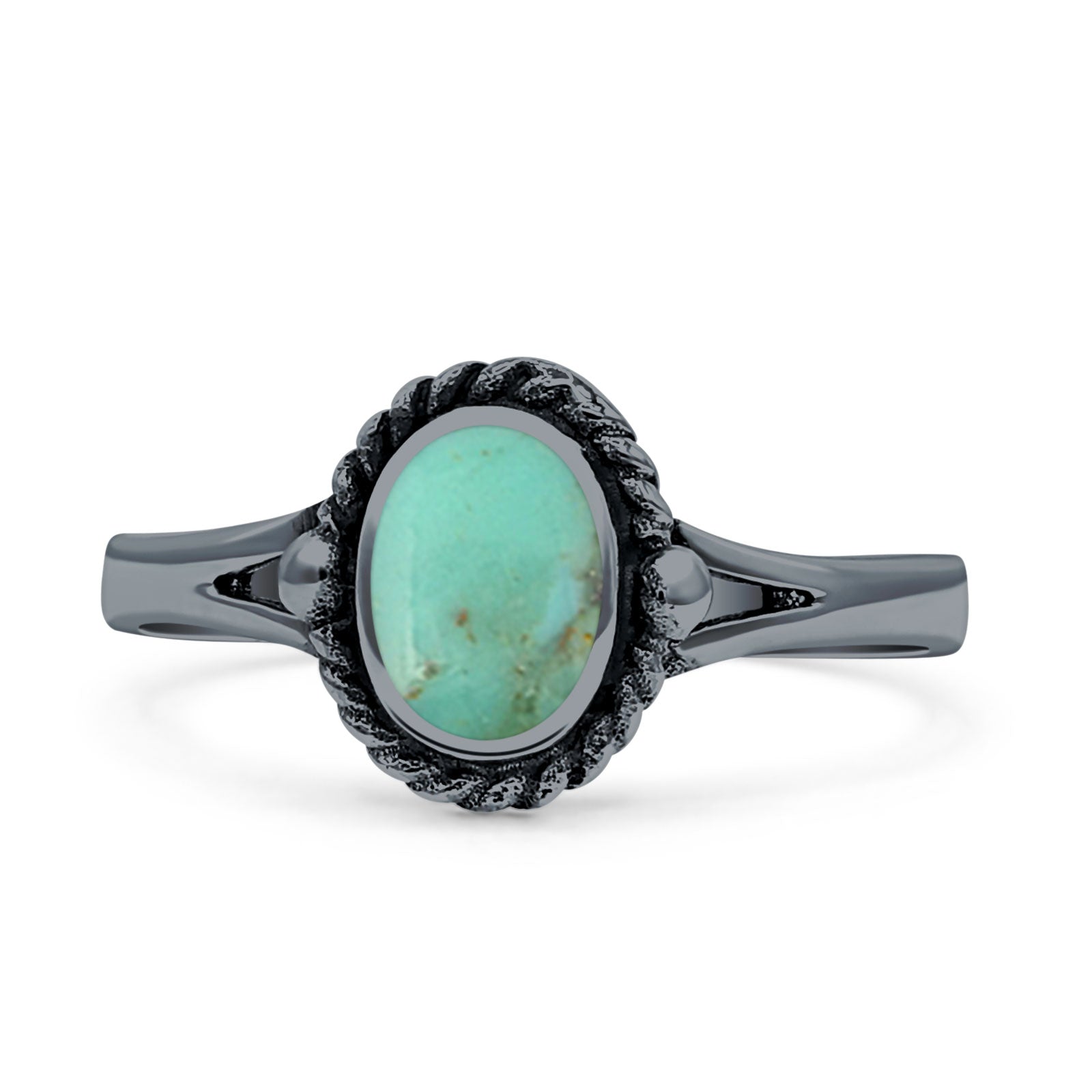 Oval Fashion Lab Created Opal Ring Oxidized 925 Sterling Silver
