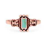 Petite Dainty Emerald Lab Opal Ring Solid Oxidized 925 Sterling Silver