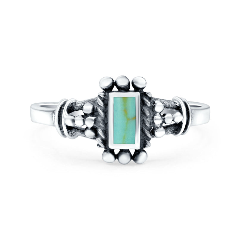Petite Dainty Emerald Lab Opal Ring Solid Oxidized 925 Sterling Silver