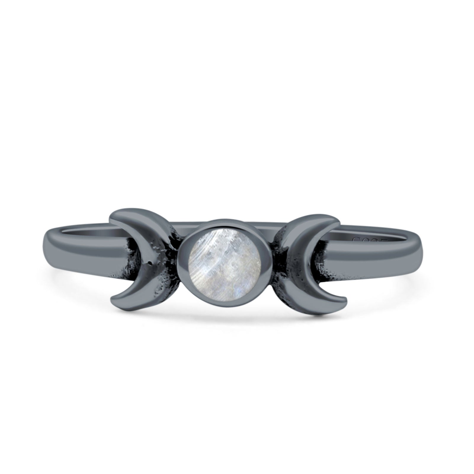 Moon Thumb Ring Statement Fashion Oxidized Lab Created Opal Solid 925 Sterling Silver