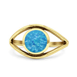 Round Thumb Ring Statement Fashion Oxidized Lab Created Opal Solid 925 Sterling Silver