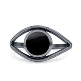 Round Thumb Ring Statement Fashion Oxidized Lab Created Opal Solid 925 Sterling Silver