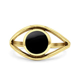 Round Thumb Ring Statement Fashion Oxidized Lab Created Opal Solid 925 Sterling Silver