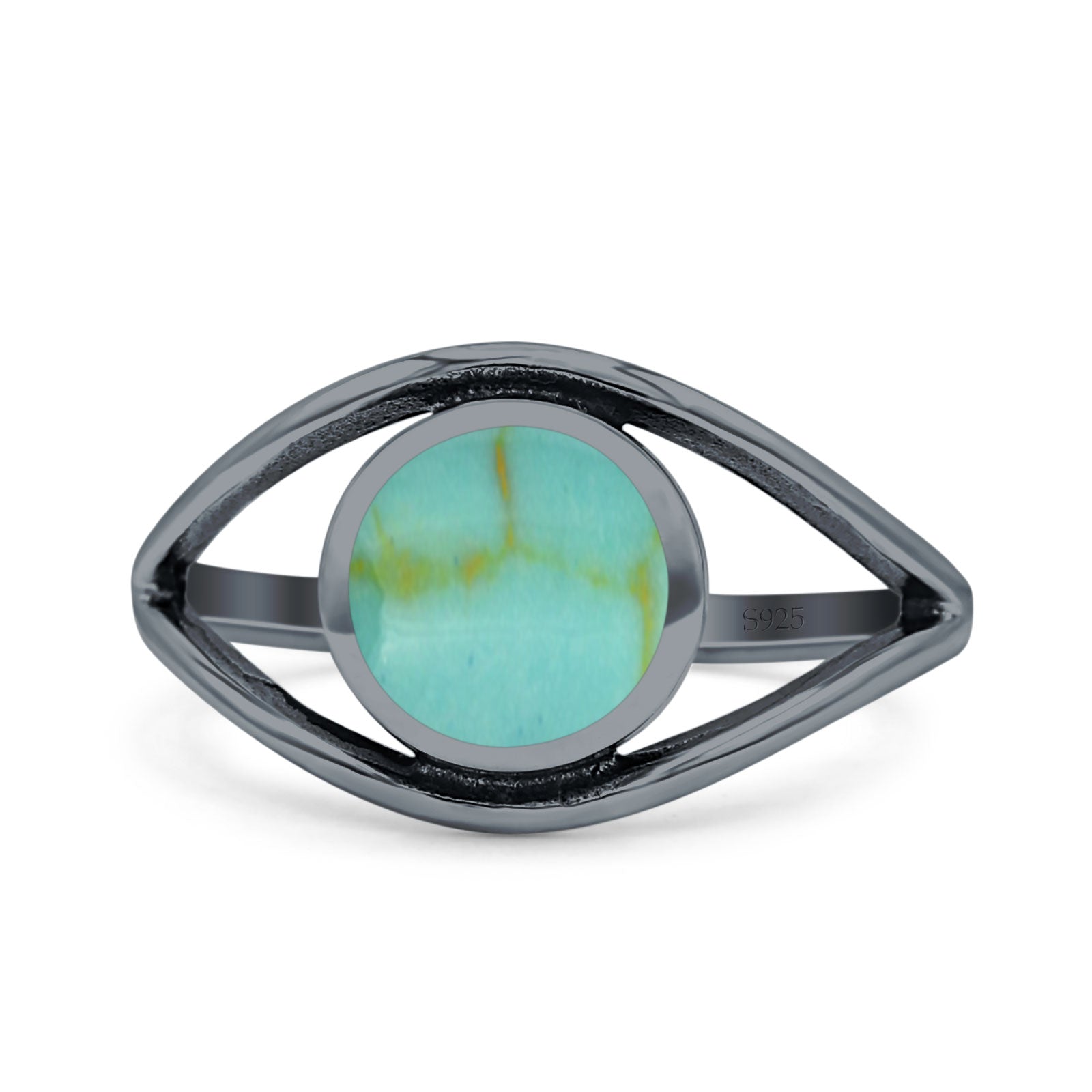 Round Thumb Ring Statement Fashion Oxidized Lab Created Opal Solid 925 Sterling Silver
