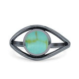 Round Thumb Ring Statement Fashion Oxidized Lab Created Opal Solid 925 Sterling Silver