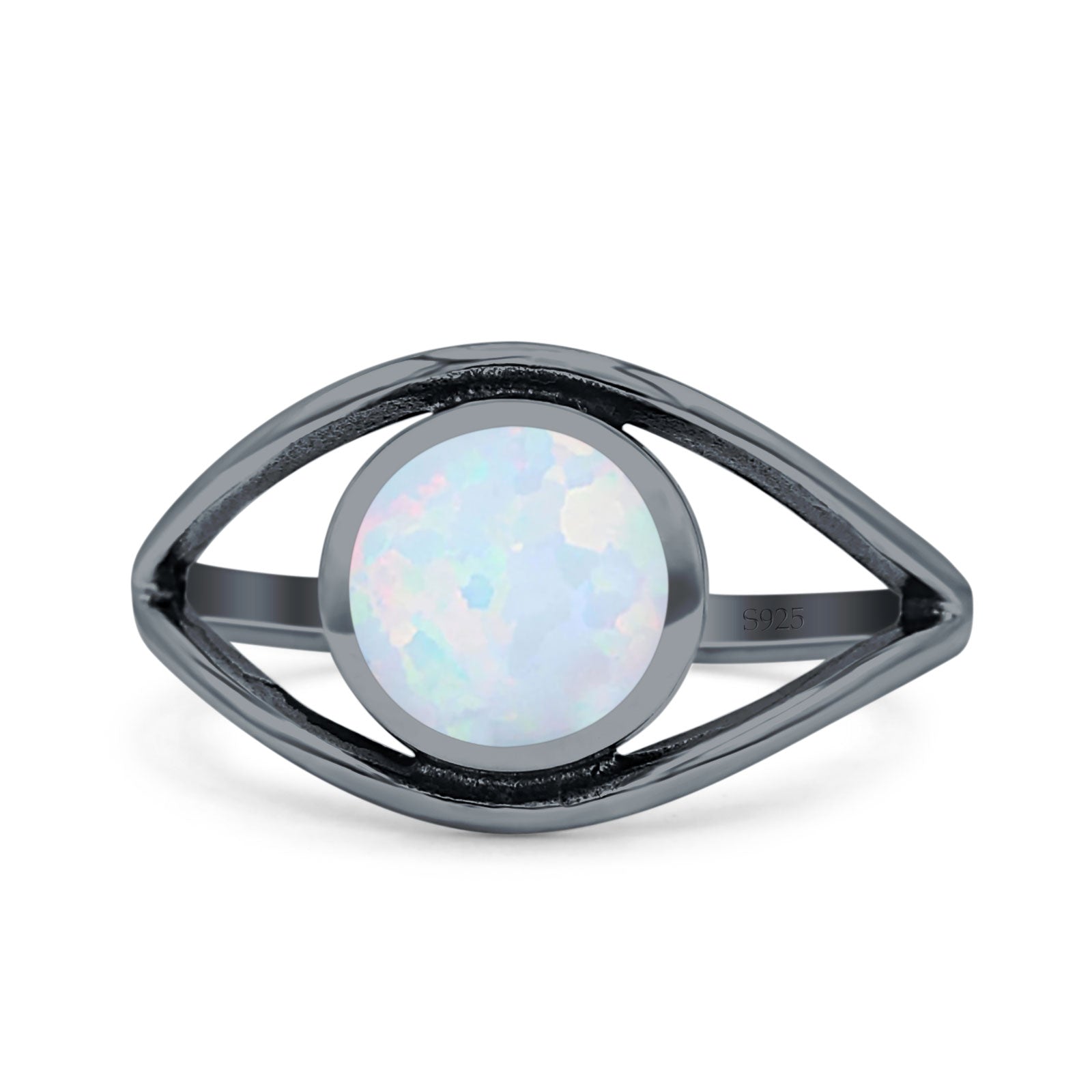 Round Thumb Ring Statement Fashion Oxidized Lab Created Opal Solid 925 Sterling Silver