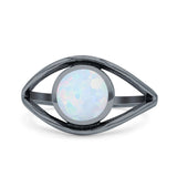 Round Thumb Ring Statement Fashion Oxidized Lab Created Opal Solid 925 Sterling Silver