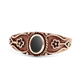 Vintage Style Flower Design Oval Thumb Ring Statement Fashion Oxidized Lab Created Opal 925 Sterling Silver