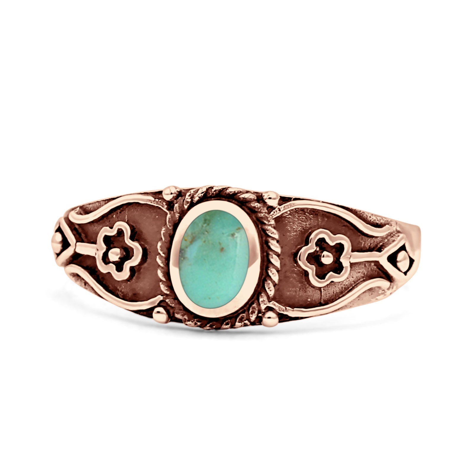 Vintage Style Flower Design Oval Thumb Ring Statement Fashion Oxidized Lab Created Opal 925 Sterling Silver