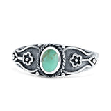 Vintage Style Flower Design Oval Thumb Ring Statement Fashion Oxidized Lab Created Opal 925 Sterling Silver