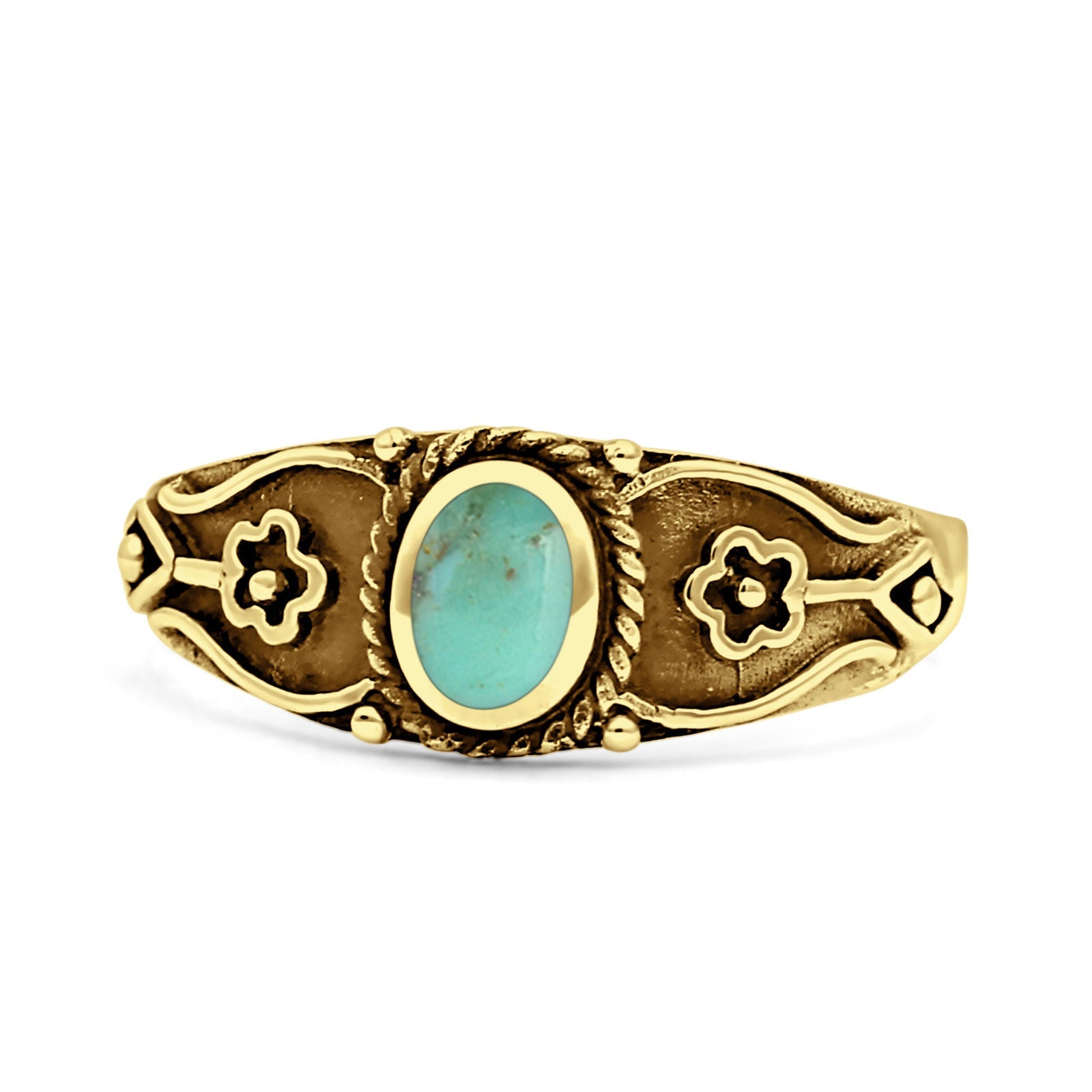 Vintage Style Flower Design Oval Thumb Ring Statement Fashion Oxidized Lab Created Opal 925 Sterling Silver