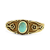 Vintage Style Flower Design Oval Thumb Ring Statement Fashion Oxidized Lab Created Opal 925 Sterling Silver