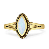 Marquise Twisted Rope Oxidized Split Shank Created Blue & White Opal Thumb Ring 925 Sterling Silver