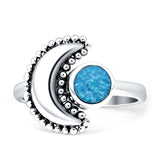 Crescent Moon Ring Opal Oxidized 925 Sterling Silver